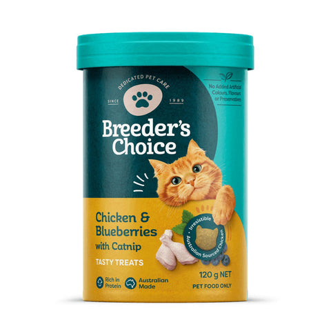 Breeders Choice Chicken & Blueberries with Catnip Tasty Cat Treats 120g