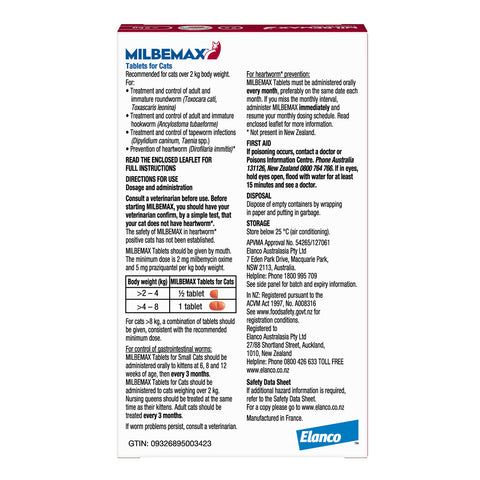Milbemax All Wormer Tablet for Cats 2-8kg 2 Pack