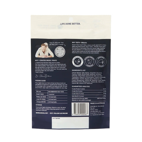 Drool By Dr Chris Brown Teeth + Breath Balls Dog Treats 110g
