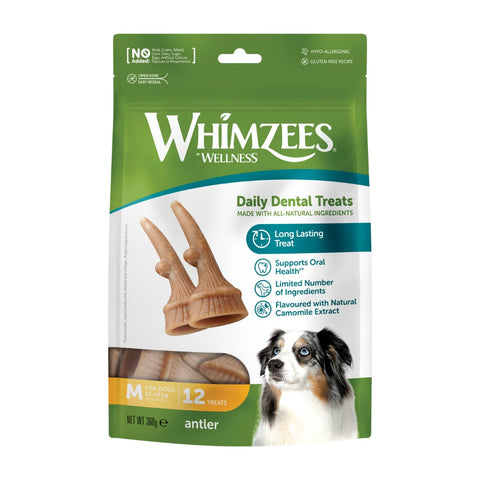 WHIMZEES Occupy Antlers Dental Dog Treats Medium 12pk