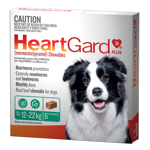HeartGard Plus Heartworm Chews For Dogs 12-22kg Green 6 Pack