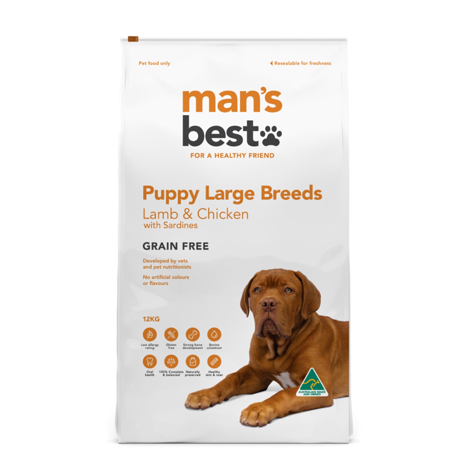 Man's Best Grain Free Large Breed Lamb Chicken with Sardines Puppy Dry Dog Food 12kg