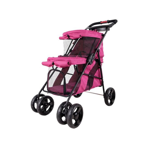 Ibiyaya Double Decker Pet Stroller for Multiple Pets Red Violet