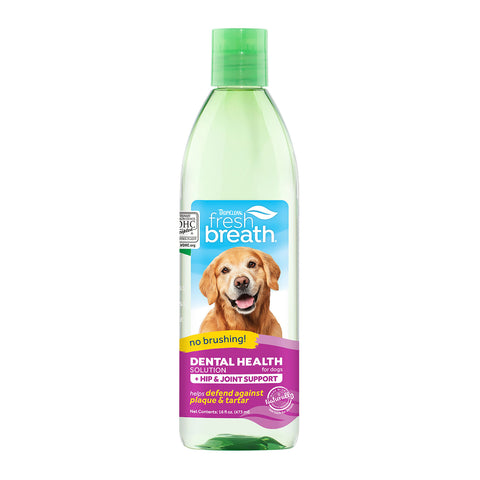 Tropiclean Fresh Breath Dental Health Solution + Hip & Joint Support for Dogs 473ml