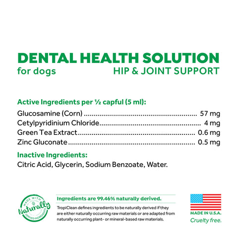 Tropiclean Fresh Breath Dental Health Solution + Hip & Joint Support for Dogs 473ml