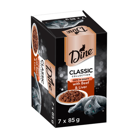 Dine Cuts in Gravy with Beef & Liver Wet Cat Food 7x 85g