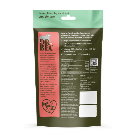 Dr Bec Gut + Health Support Veterinary Formulated Cat Supplement 70g