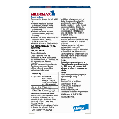 Milbemax All Wormer Tablet for Dogs 5-25kg 2 Pack