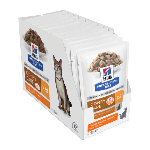 Hill's Prescription Diet K/D Kidney Care Chicken Wet Cat Food Pouches 12x85g