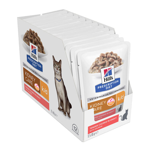 Hill's Prescription Diet K/D Kidney Care Salmon Wet Cat Food Pouches 12x85g