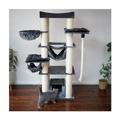Kazoo Tower Cat Scratch Furniture Cream and Charcoal