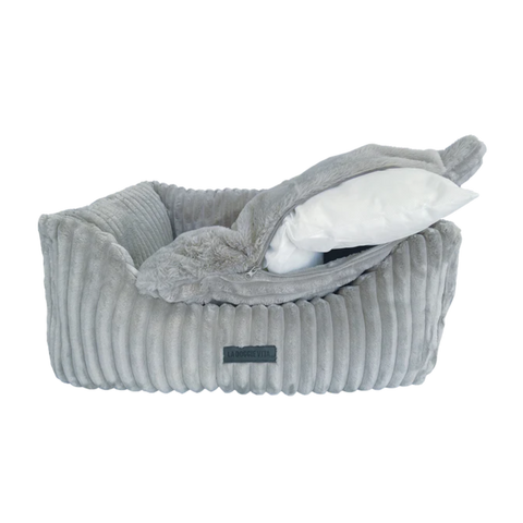 La Doggie Vita Low Front Corduroy Bolster Dog Bed Grey