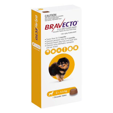 Bravecto Flea & Tick Treatment for Dogs 2-4.5kg Yellow Chewable