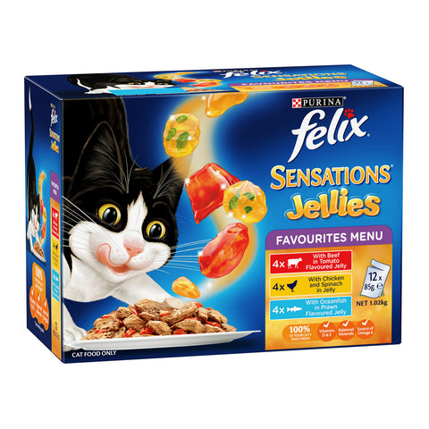 Felix Sensations Jellies Favourites Menu Adult Wet Cat Food Pouches 12x85g