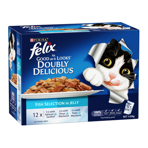 Felix Fish Selection in Jelly Adult Wet Cat Food Pouches 12x85g