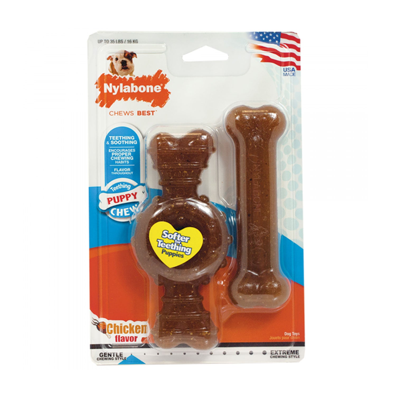 Nylabone Puppy Variety Twin Pack Chicken Flavour Dog Toy Medium Wolf