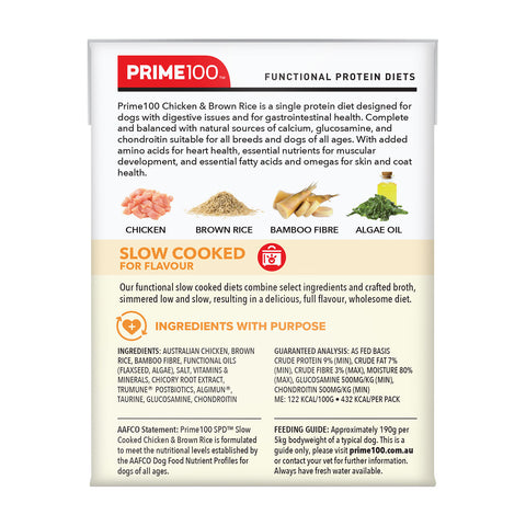 Prime100 SPD Slow Cooked Chicken & Brown Rice Adult Wet Dog Food 354g