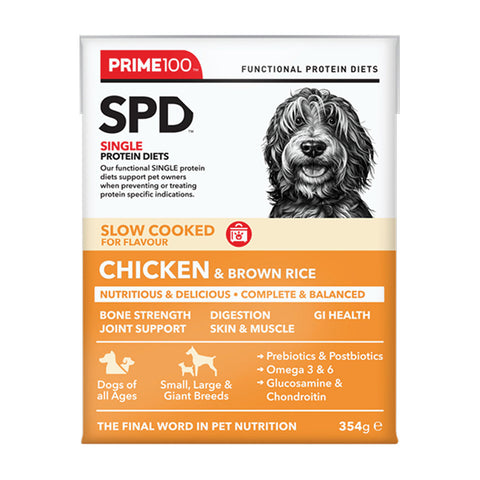 Prime100 SPD Slow Cooked Chicken & Brown Rice Adult Wet Dog Food 354g