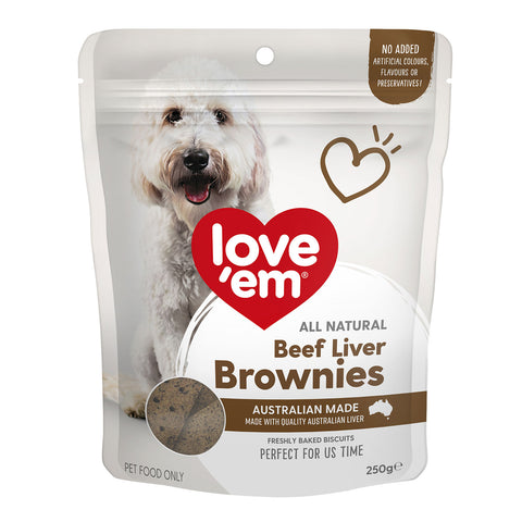 Love'em Beef Liver Brownie Dog Treats 250g