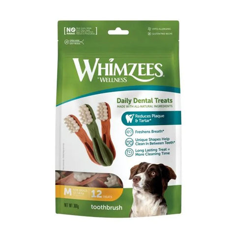 WHIMZEES Toothbrush Dental Dog Treats Medium 12pk
