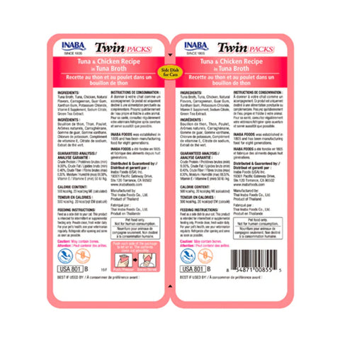 Inaba Twin Packs Tuna and Chicken Recipe in Tuna Broth Wet Cat Food