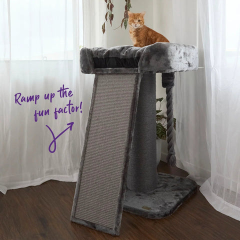Kazoo High Bed Cat Scratch Post with Ramp Charcoal