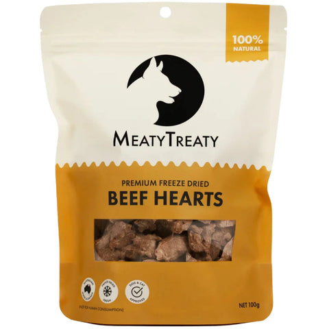 Meaty Treaty Freeze Dried Beef Hearts Dog & Cat Treats 100g