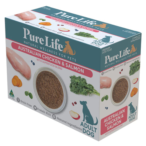 Pure Life Chicken & Salmon Adult Wet Dog Food Pouches 90g x12