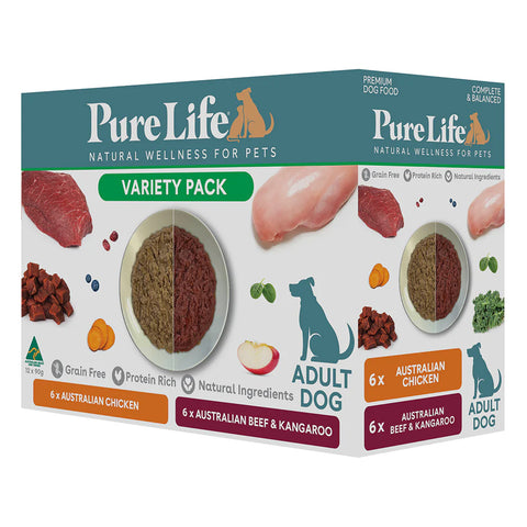 Pure Life Variety Adult Wet Dog Food Pouches 90g x12