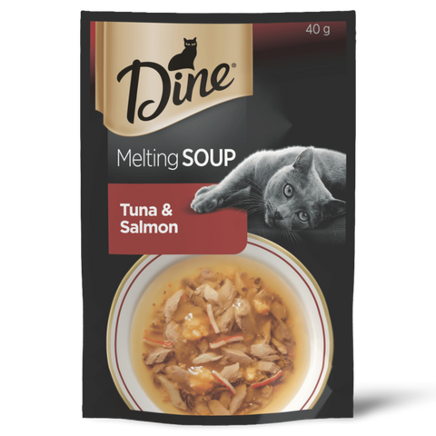 Dine Tuna Salmon and Prawn Melting Soup Wet Cat Food 12x 40g