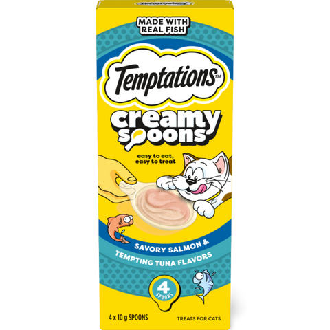 Temptations Lickable Spoons Savory Salmon & Tempting Tuna Cat Treats 4x 10g
