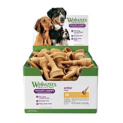 Whimzees Occupy Chews Antlers Bulk Box Dental Dog Treats Medium 66pk