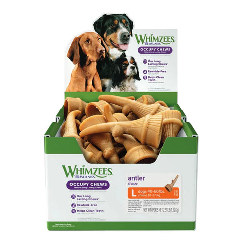 Whimzees Occupy Chews Antlers Bulk Box Dental Dog Treats Large 22pk
