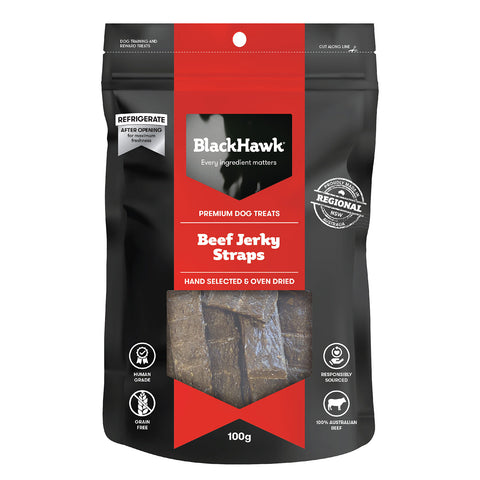 Black Hawk Beef Jerky Straps Dog Treat 100g